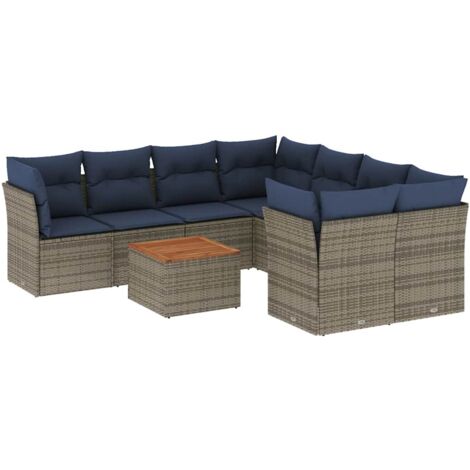 vidaXL Set Divani da Giardino 9 pz con Cuscini Grigio in Polyrattan