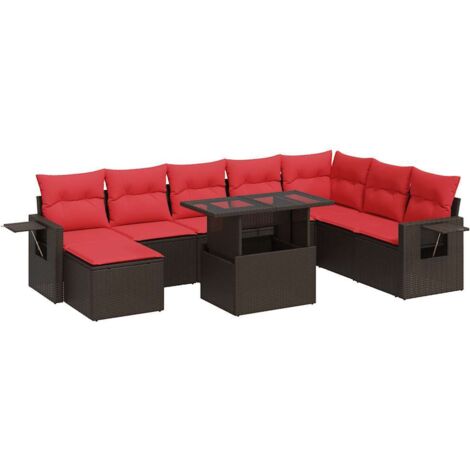 vidaXL Set Divani da Giardino 9 pz con Cuscini Marrone Polyrattan Acacia