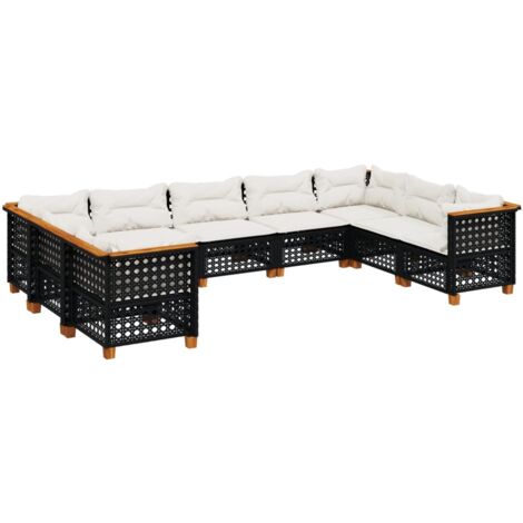 vidaXL Set Divani da Giardino 9 pz con Cuscini Nero in Polyrattan