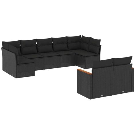 vidaXL Set Divani da Giardino 9 pz con Cuscini Nero in Polyrattan