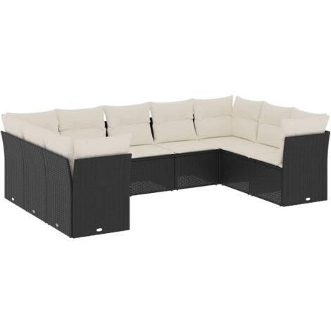 vidaXL Set Divani da Giardino 9 pz con Cuscini Nero in Polyrattan