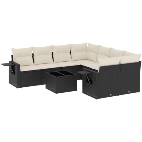 vidaXL Set Divani da Giardino 9 pz con Cuscini Nero in Polyrattan