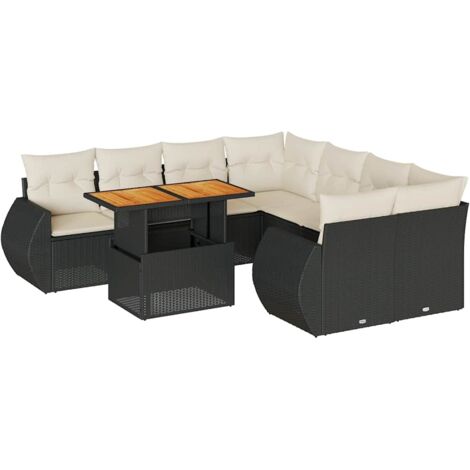 vidaXL Set Divani da Giardino 9 pz con Cuscini Nero in Polyrattan