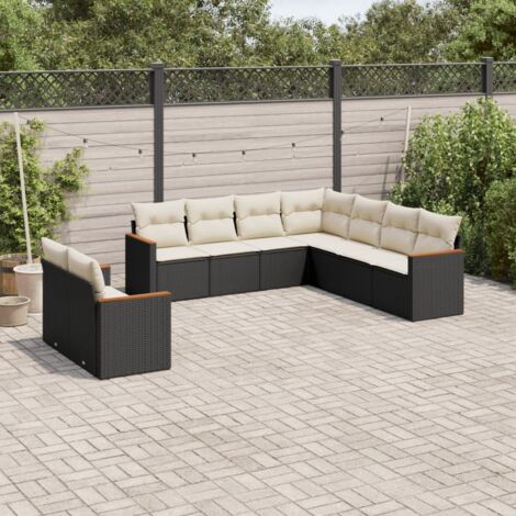 vidaXL Set Divani da Giardino 9 pz con Cuscini Nero in Polyrattan