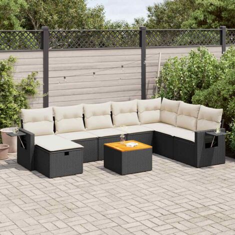 vidaXL Set Divani da Giardino 9 pz con Cuscini Nero in Polyrattan