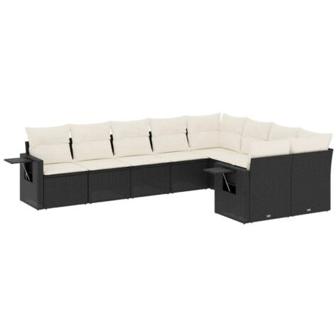 vidaXL Set Divani da Giardino 9 pz con Cuscini Nero in Polyrattan