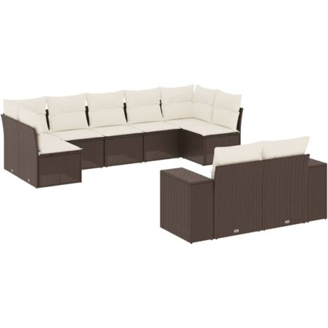 vidaXL Set Divani da Giardino 9pz con Cuscini Marrone in Polyrattan