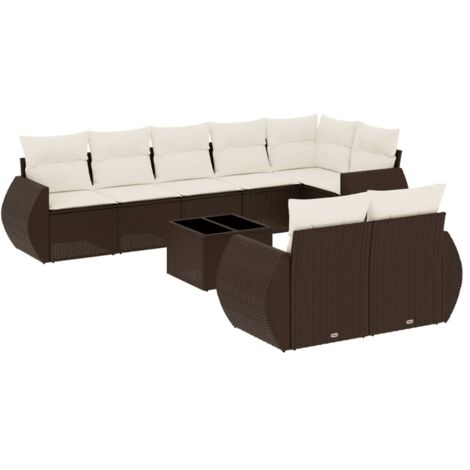vidaXL Set Divani da Giardino 9pz con Cuscini Marrone in Polyrattan