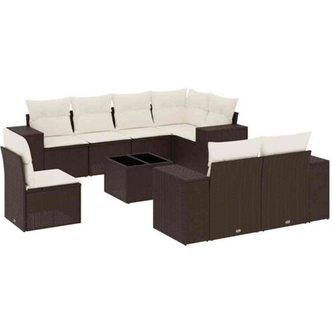 vidaXL Set Divani da Giardino 9pz con Cuscini Marrone in Polyrattan