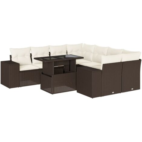 vidaXL Set Divani da Giardino 9pz con Cuscini Marrone in Polyrattan