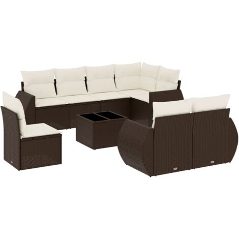 vidaXL Set Divani da Giardino 9pz con Cuscini Marrone in Polyrattan