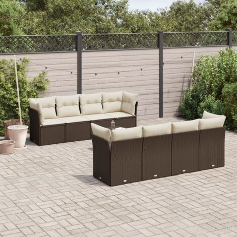 vidaXL Set Divani da Giardino 9pz con Cuscini Marrone in Polyrattan
