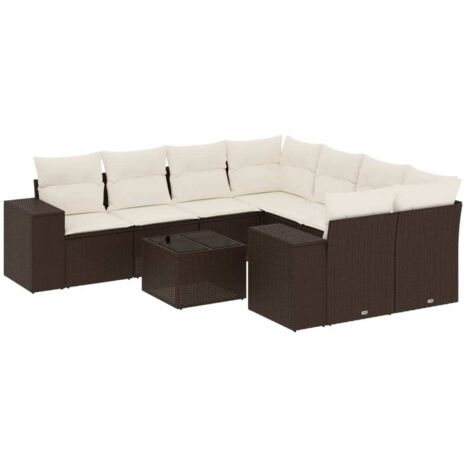 vidaXL Set Divani da Giardino 9pz con Cuscini Marrone in Polyrattan
