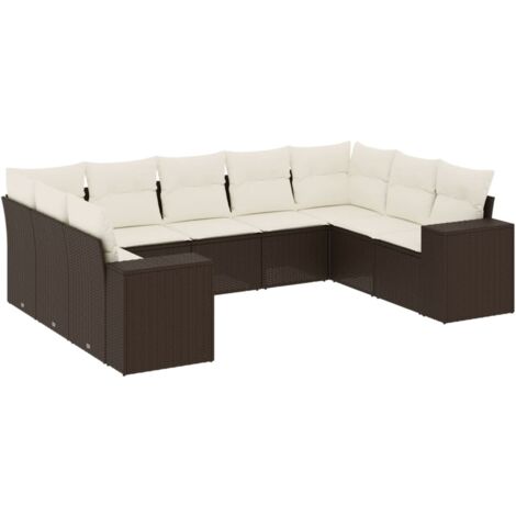 vidaXL Set Divani da Giardino 9pz con Cuscini Marrone in Polyrattan