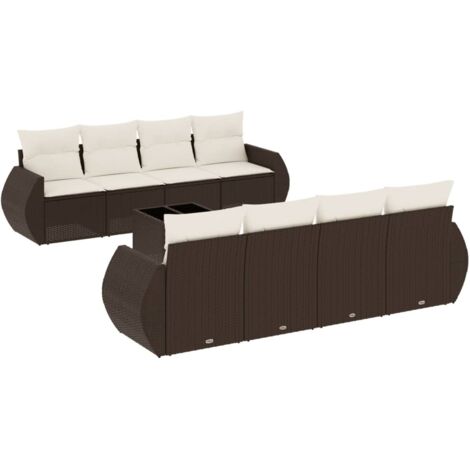 vidaXL Set Divani da Giardino 9pz con Cuscini Marrone in Polyrattan