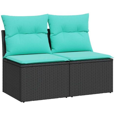 vidaXL Set Divani da Giardino con Cuscini 2 pz Nero Polyrattan Acacia