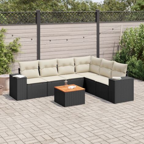 vidaXL Set Divani da Giardino con Cuscini 7pz Nero Polyrattan