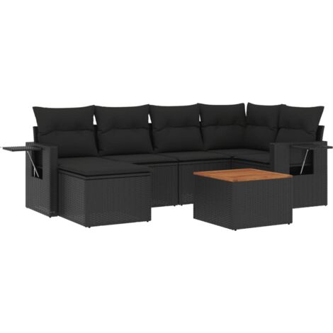vidaXL Set Divani da Giardino con Cuscini 7pz Nero Polyrattan