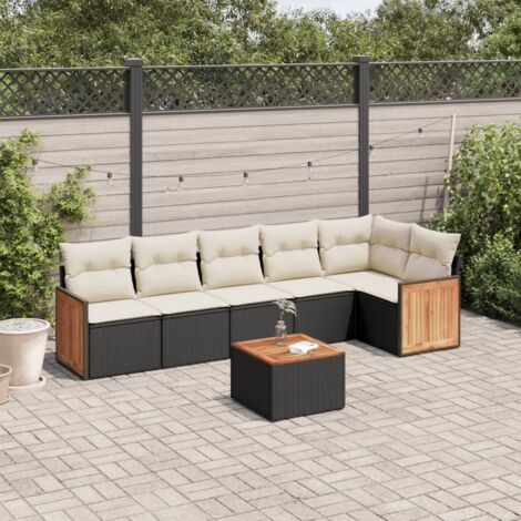 vidaXL Set Divani da Giardino con Cuscini 7pz Nero Polyrattan