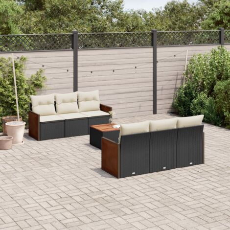vidaXL Set Divani da Giardino con Cuscini 7pz Nero Polyrattan