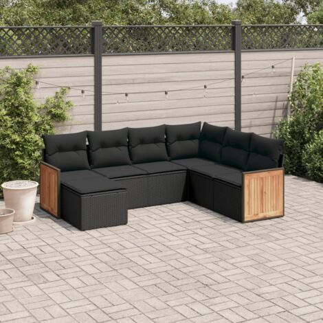 vidaXL Set Divani da Giardino con Cuscini 7pz Nero Polyrattan