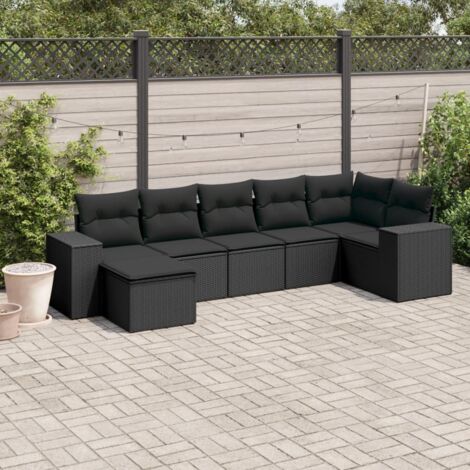 vidaXL Set Divani da Giardino con Cuscini 7pz Nero Polyrattan