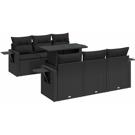 vidaXL Set Divani da Giardino con Cuscini 7pz Nero Polyrattan