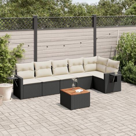 vidaXL Set Divani da Giardino con Cuscini 7pz Nero Polyrattan