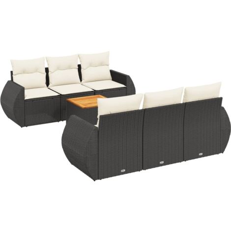 vidaXL Set Divani da Giardino con Cuscini 7pz Nero Polyrattan