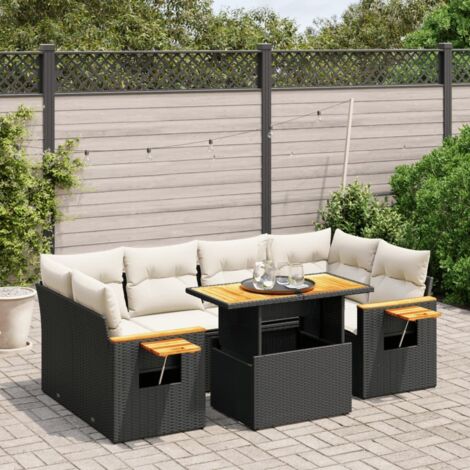 vidaXL Set Divani da Giardino con Cuscini 7pz Nero Polyrattan