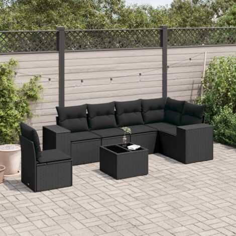 vidaXL Set Divani da Giardino con Cuscini 7pz Nero Polyrattan