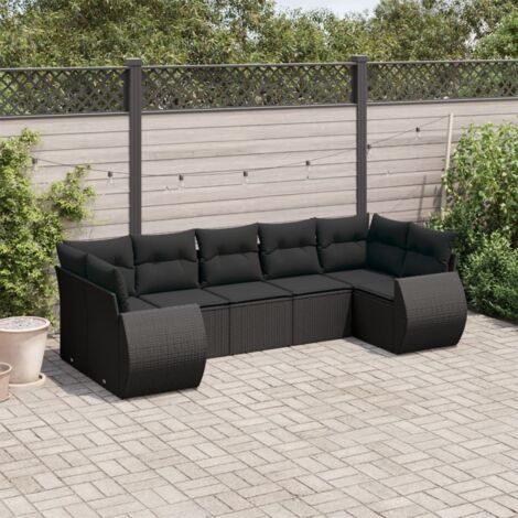 vidaXL Set Divani da Giardino con Cuscini 7pz Nero Polyrattan