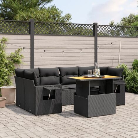 vidaXL Set Divani da Giardino con Cuscini 7pz Nero Polyrattan