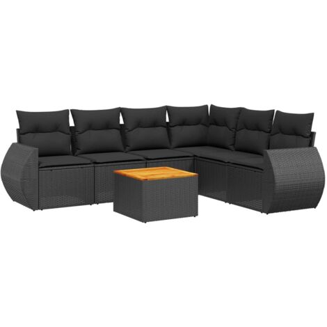 vidaXL Set Divani da Giardino con Cuscini 7pz Nero Polyrattan