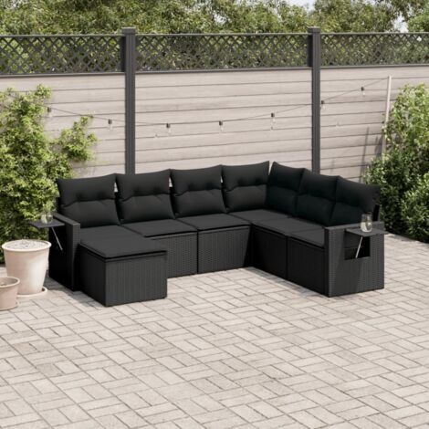 vidaXL Set Divani da Giardino con Cuscini 7pz Nero Polyrattan