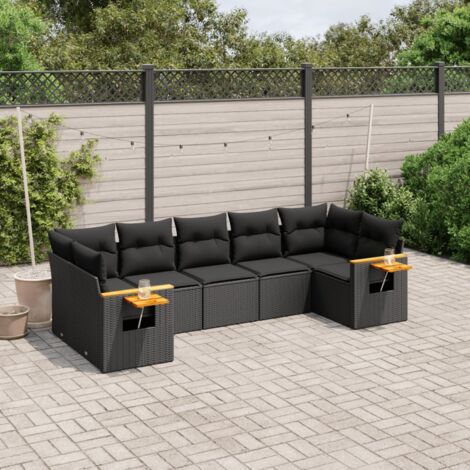 vidaXL Set Divani da Giardino con Cuscini 7pz Nero Polyrattan