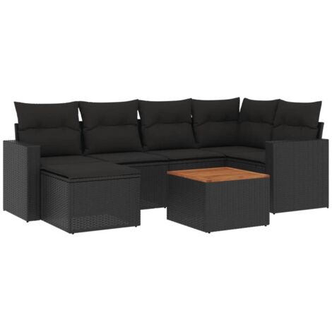 vidaXL Set Divani da Giardino con Cuscini 7pz Nero Polyrattan