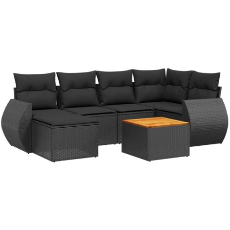 vidaXL Set Divani da Giardino con Cuscini 7pz Nero Polyrattan