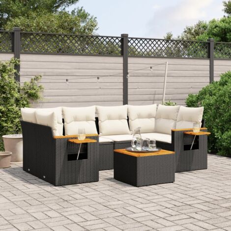 vidaXL Set Divani da Giardino con Cuscini 7pz Nero Polyrattan