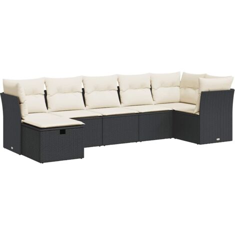 vidaXL Set Divani da Giardino con Cuscini 7pz Nero Polyrattan