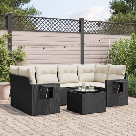 vidaXL Set Divani da Giardino con Cuscini 7pz Nero Polyrattan