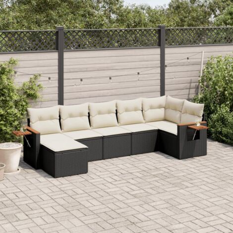vidaXL Set Divani da Giardino con Cuscini 7pz Nero Polyrattan
