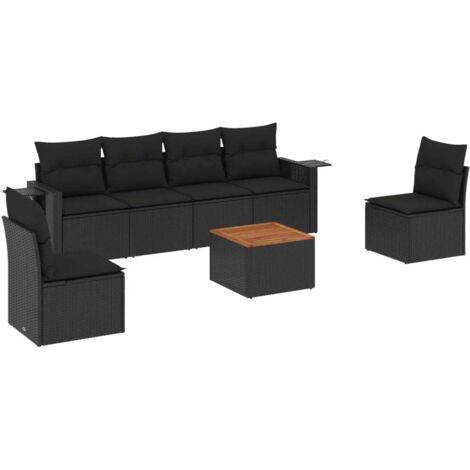 vidaXL Set Divani da Giardino con Cuscini 7pz Nero Polyrattan