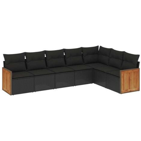 vidaXL Set Divani da Giardino con Cuscini 7pz Nero Polyrattan