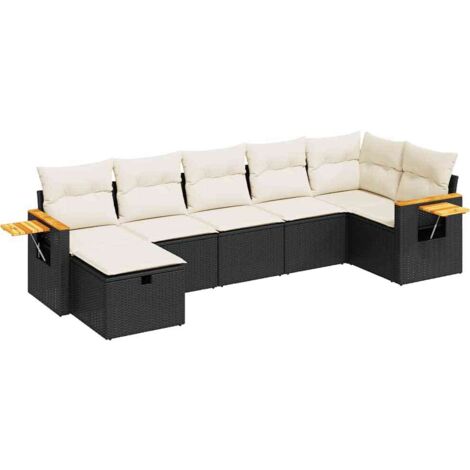 vidaXL Set Divani da Giardino con Cuscini 7pz Nero Polyrattan