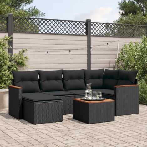 vidaXL Set Divani da Giardino con Cuscini 7pz Nero Polyrattan