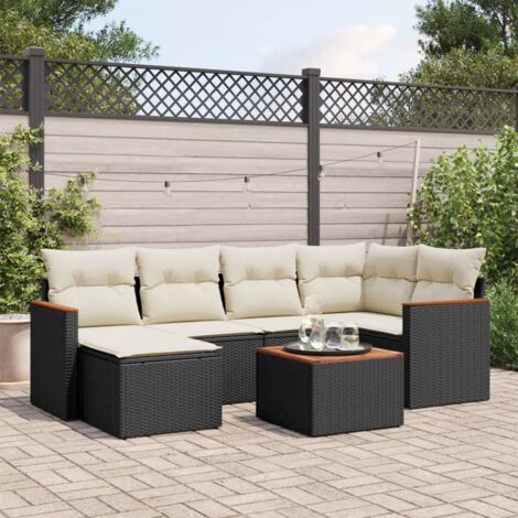 vidaXL Set Divani da Giardino con Cuscini 7pz Nero Polyrattan