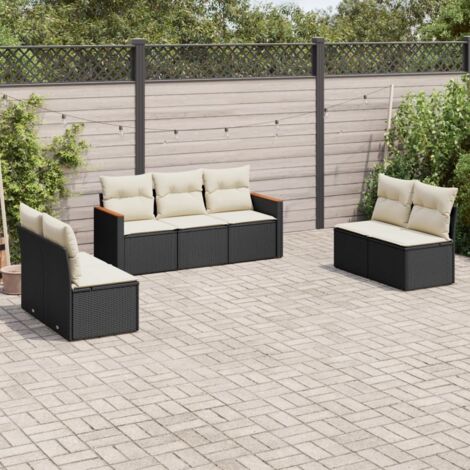 vidaXL Set Divani da Giardino con Cuscini 7pz Nero Polyrattan