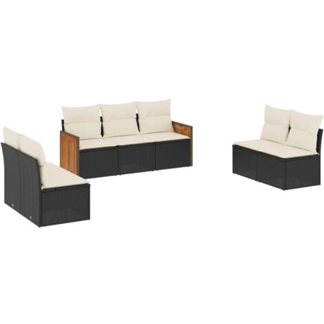 vidaXL Set Divani da Giardino con Cuscini 7pz Nero Polyrattan