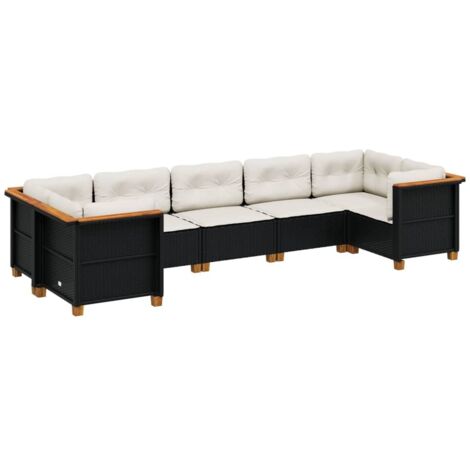 vidaXL Set Divani da Giardino con Cuscini 7pz Nero Polyrattan